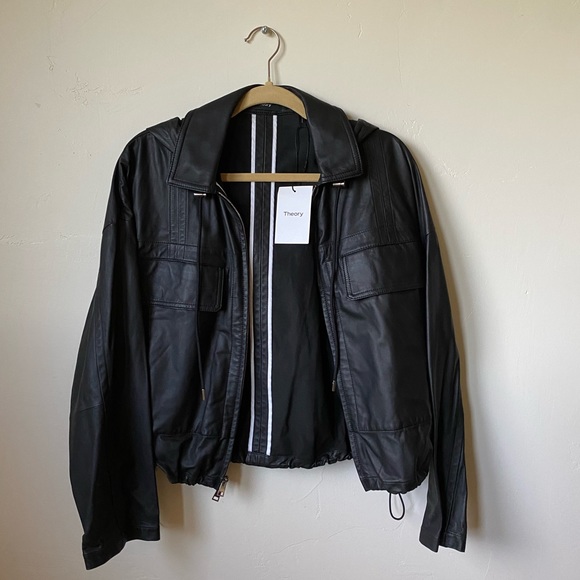 Theory • NWT Hooded Cropped Anorak Napa Leather Jacket - Picture 2 of 11